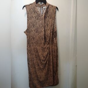 Amazon Essentials Tan and Black Leopard-Print Sleeveless Midi Dress